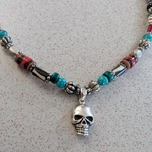 925 STERLING SILVER SMILING SKULL PENDANT TRIBAL NECKLACE